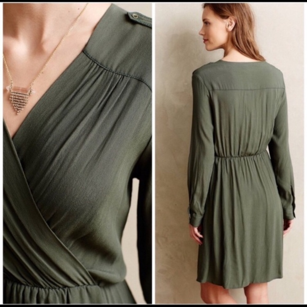 Anthropologie Maeve Olive Green Lene Dress - Picture 4 of 8